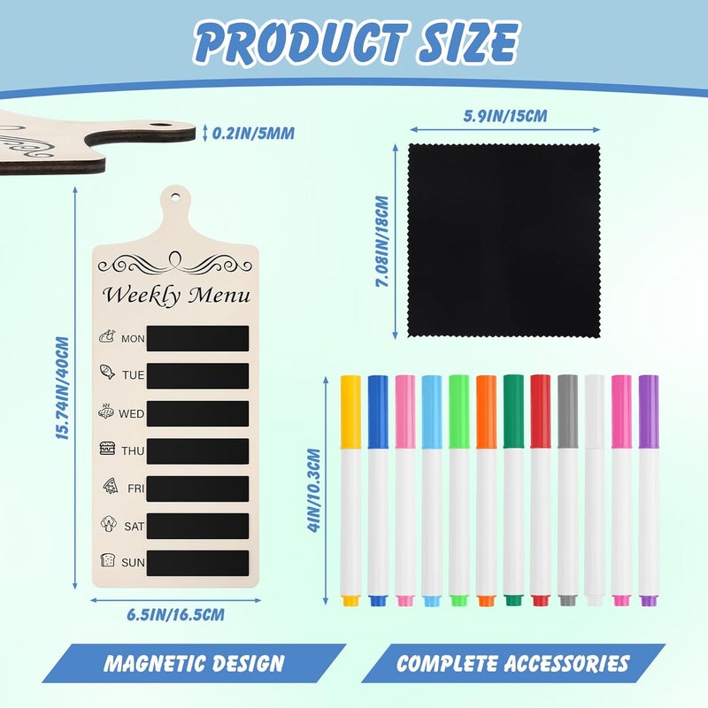Catcan Magnetic Menu Board for Fridge Meal Planner Magnet Wood Chalkboard Menu Board Dry Erase Calendar Weekly Meal Planner for Kitchen Decor with 12-Color Markers and A Towel - Image 2